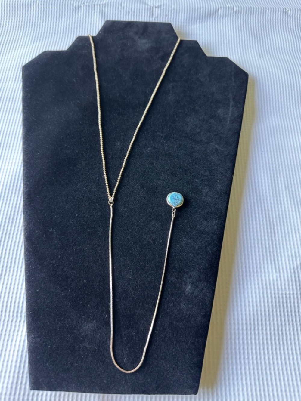 Gold Y-Lariat Necklace with Turquoise Blue Pendant